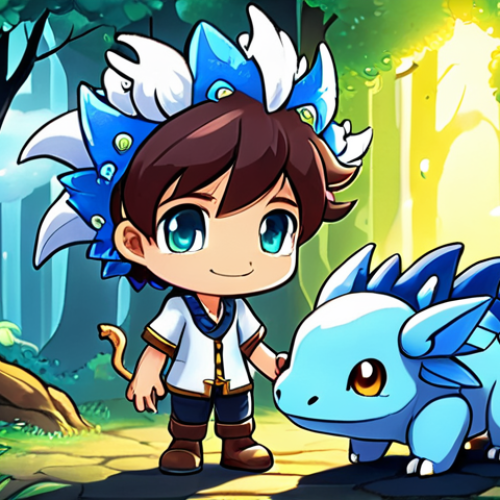 Home 18 ** A heartwarming scene depicting young Evan (MapleStory character) with his tiny, cute dragon companion Mir (Whelp or Juvenile stage, light blue/white). They are standing in a whimsical, enchanted forest, bathed in a soft, magical glow, emphasizing their growing, unbreakable bond. MapleStory's vibrant, colorful art style.
2. **Prompt for