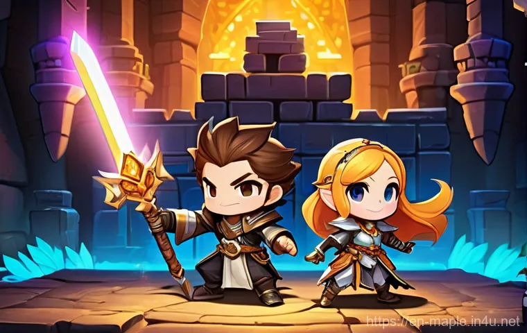 메이플스토리 미니게임 플레이법 - A highly detailed illustration of a single, determined cute, chibi-style MapleStory female adventure... 메이플스토리 미니게임 플레이법 - A highly detailed illustration of a single, determined cute, chibi-style MapleStory female adventure...